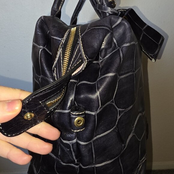 Dooney & Bourke Croc Embossed Leather Travel Duffel 22” Black Overnight Bag - Picture 15 of 16